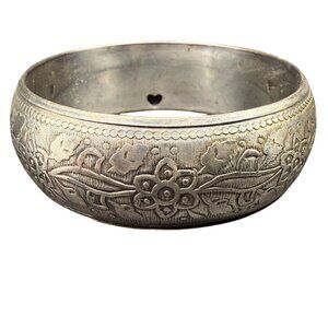 American Eagle Outfitters Embossed Floral Wide Bangle Bracelet Silver Tone